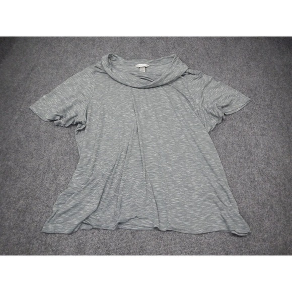 CJ Tops - CJ Banks Top Womens Plus 3X Solid Gray Cowl Neck Short Sleeve Lightweight